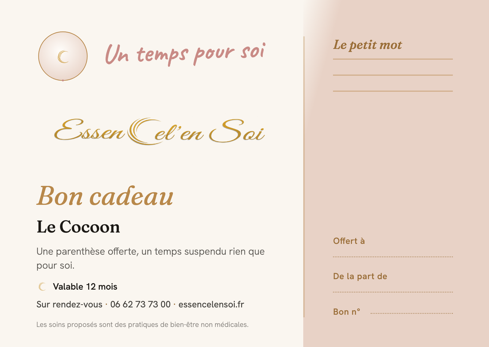 Bon cadeau EssenCel'en Soi, « Un temps pour soi »