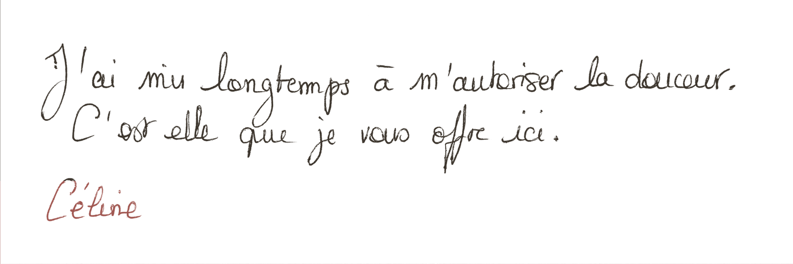 J'ai mis longtemps à m'autoriser la douceur. C'est elle que je vous offre ici. Céline