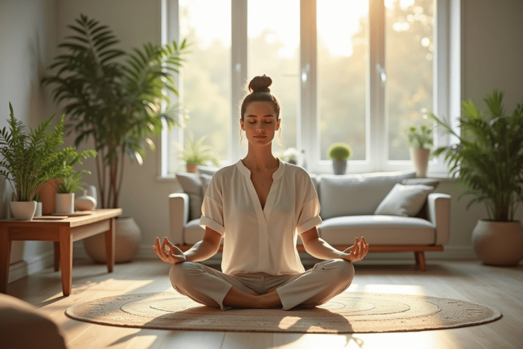 Se reconnecter à soi par la méditation pour accueillir 2026 en équilibrer lumière sourire EssenCel'en Soi Céline Marcadet