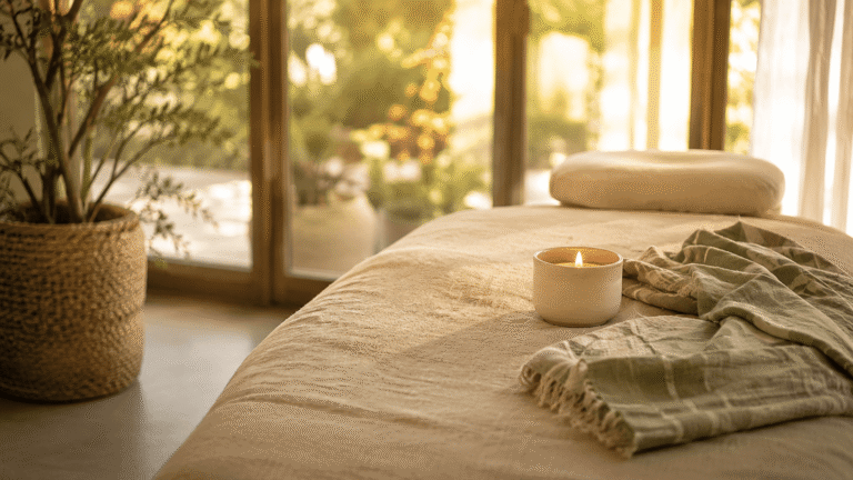Cabinet de Reiki à Sainte-Hélène, en Médoc : lumière douce et table de soin EssenCel'en Soi
